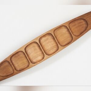 VNT 60's Solid, Hand Carved, Teak Wood, Surfboard Shaped, Platter w/ 6Partitions